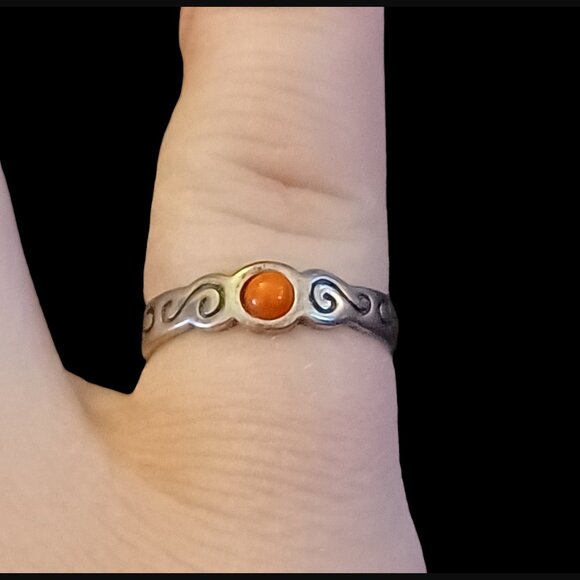 Silpada 925 Silver Scroll Red Coral Bead Adjustable Toe Ring Size 4 - Picture 4 of 9